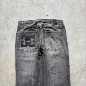 Baggy Black Gray Faded Qruel Wide Leg Southpole DC Styl Y2K VTG Denim Jeans 38